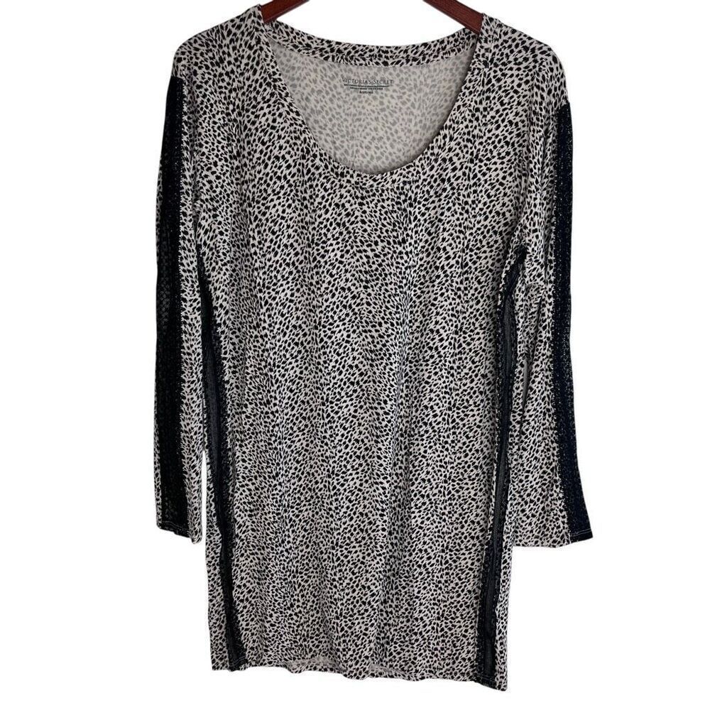 Victoria's Secret Womens Leopard Long Sleeve Sleep Shirt Beige Black Size Medium